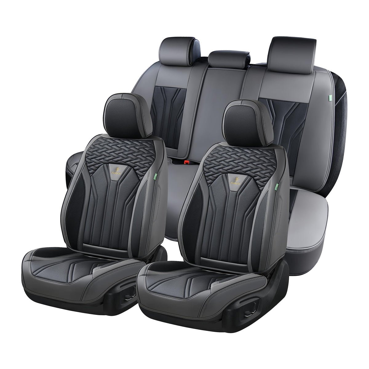 Leather Seat Covers Full Set 5 Seats Gray Black D31935