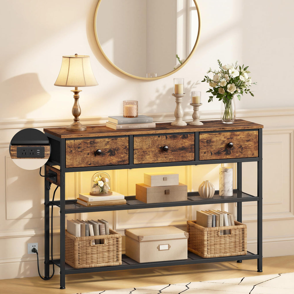 Console Table with Power Outlets and LED Lights D6713