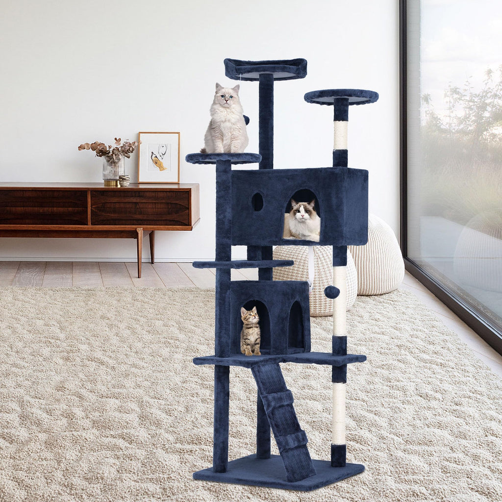 70 Inch Navy Blue Cat Tree Tower with Scratching Post F41854