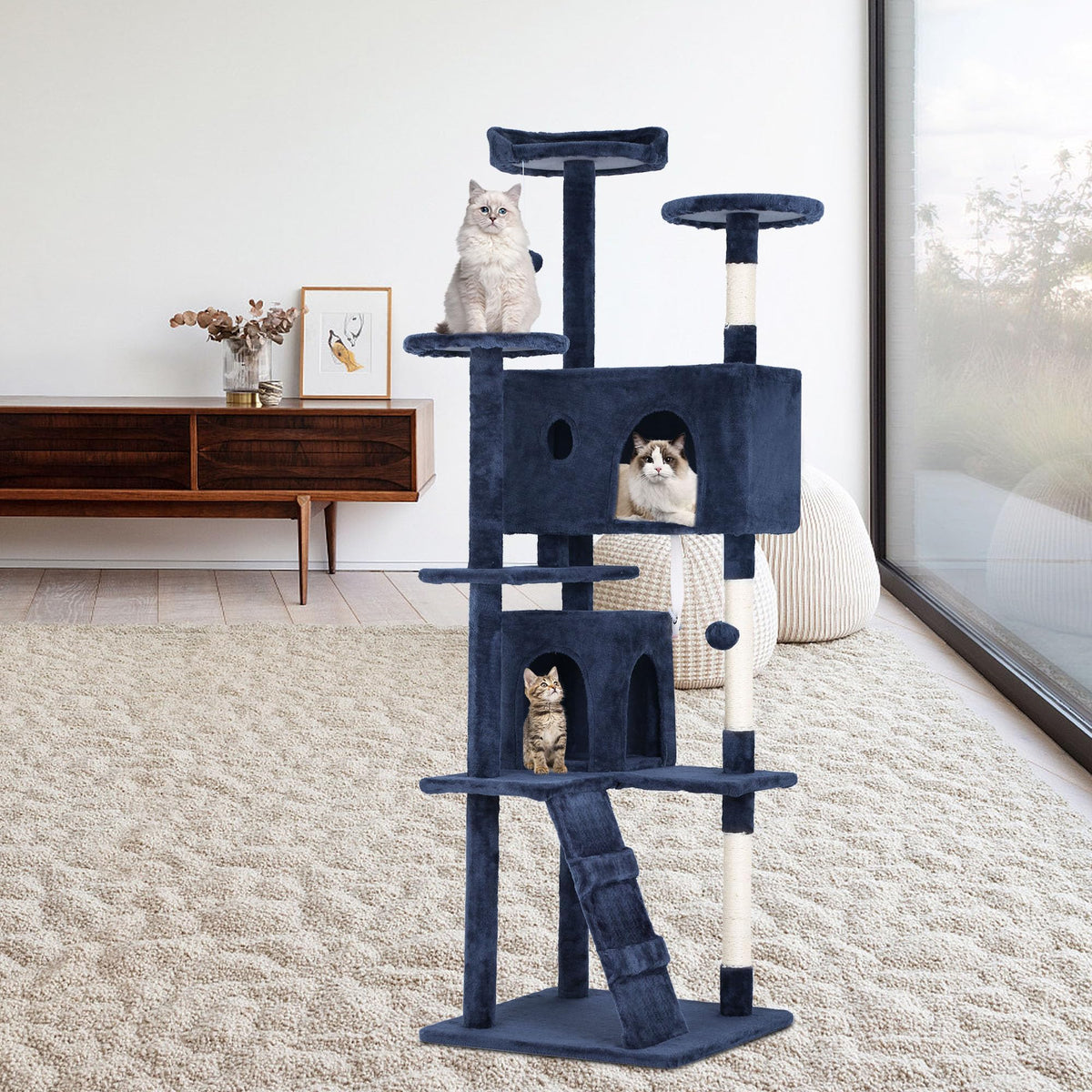 70 Inch Navy Blue Cat Tree Tower with Scratching Post F41854