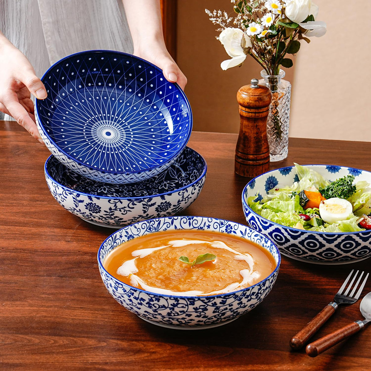 45 OZ Ceramic Pasta Bowls Set of 4 X609460