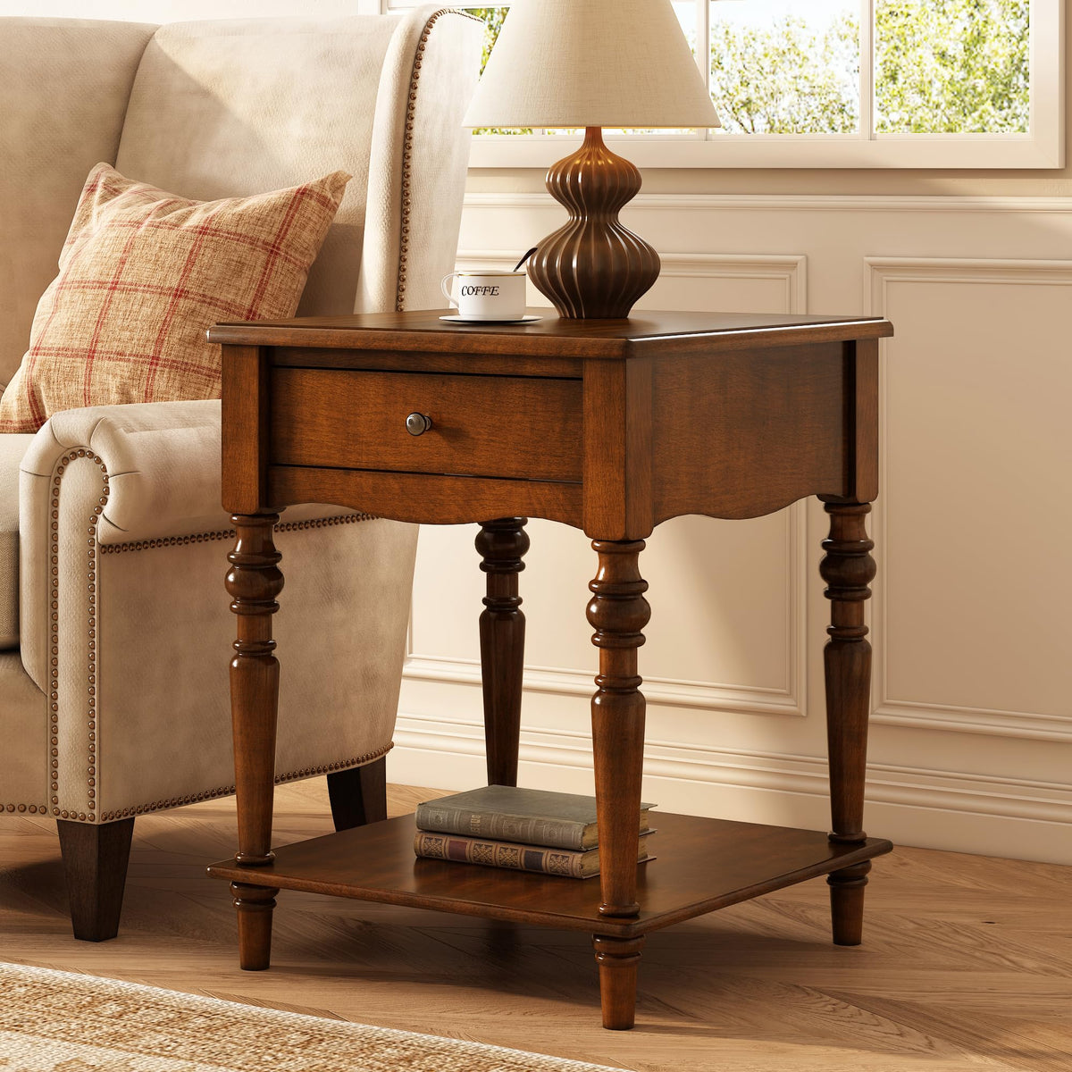 Solid Wood End Table with Drawer U7296