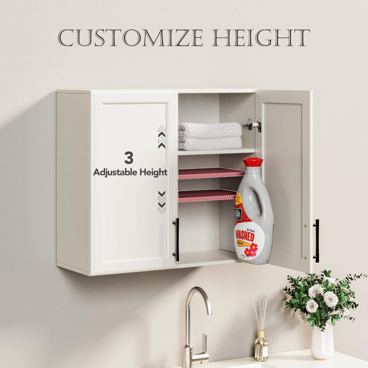 47.2" W Off White Wall Mounted Cabinet with Adjustable Shelf G368