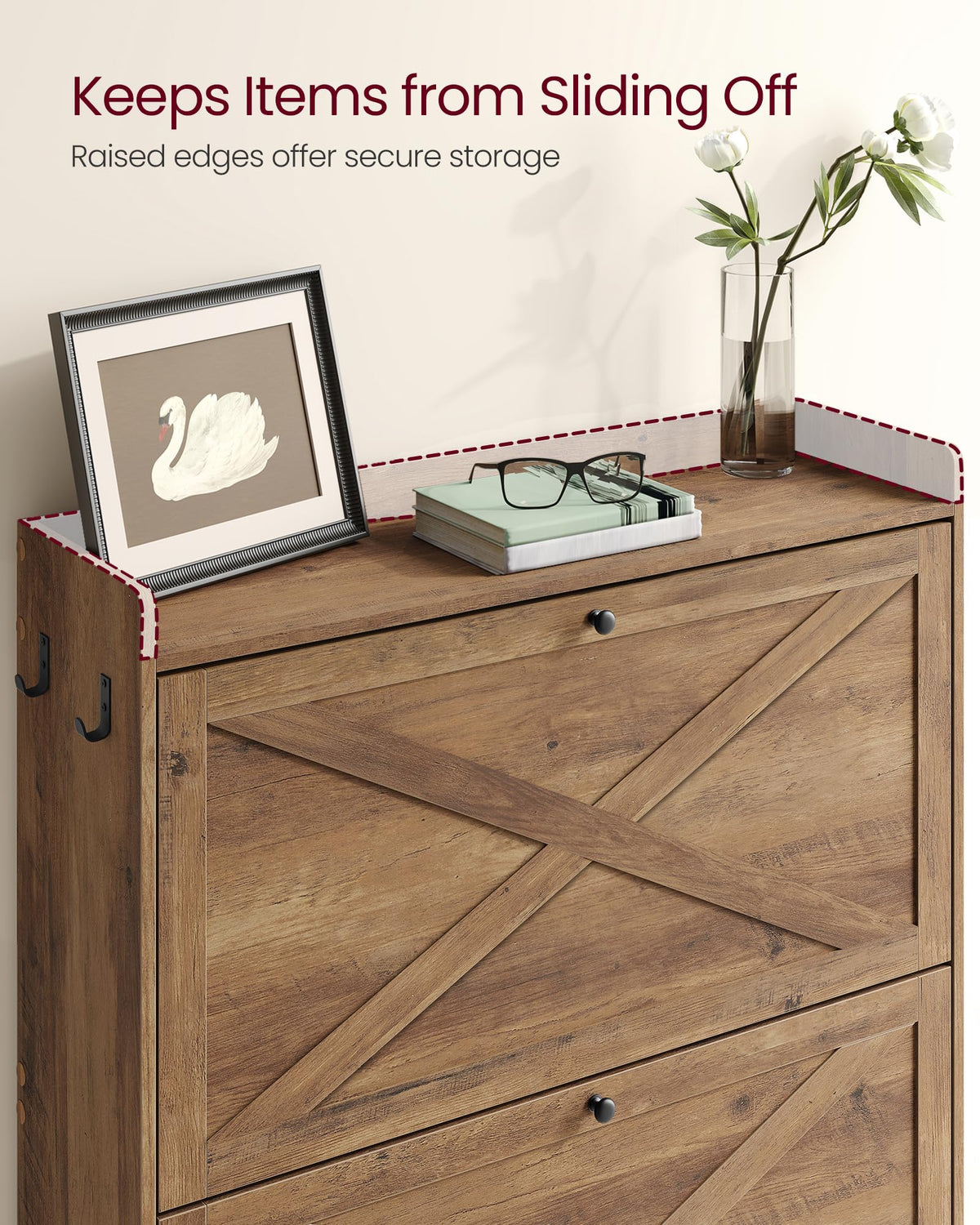 Narrow Shoe Storage Cabinet with 2 Flip Drawers C9966
