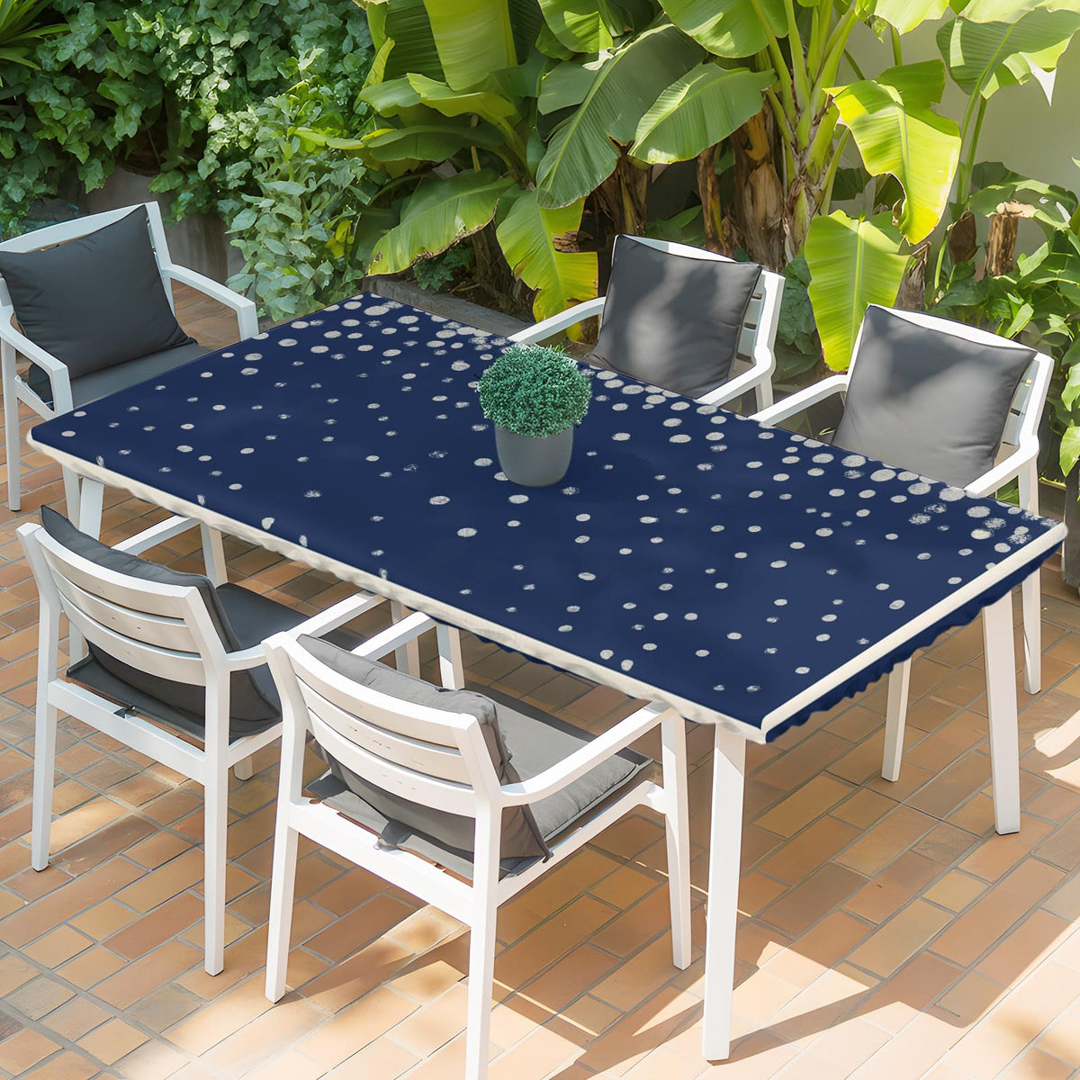 Silver Speckle Fitted Rectangle Tablecloth 32" x 72" Navy Blue Elastic Waterproof Table Cover I3883