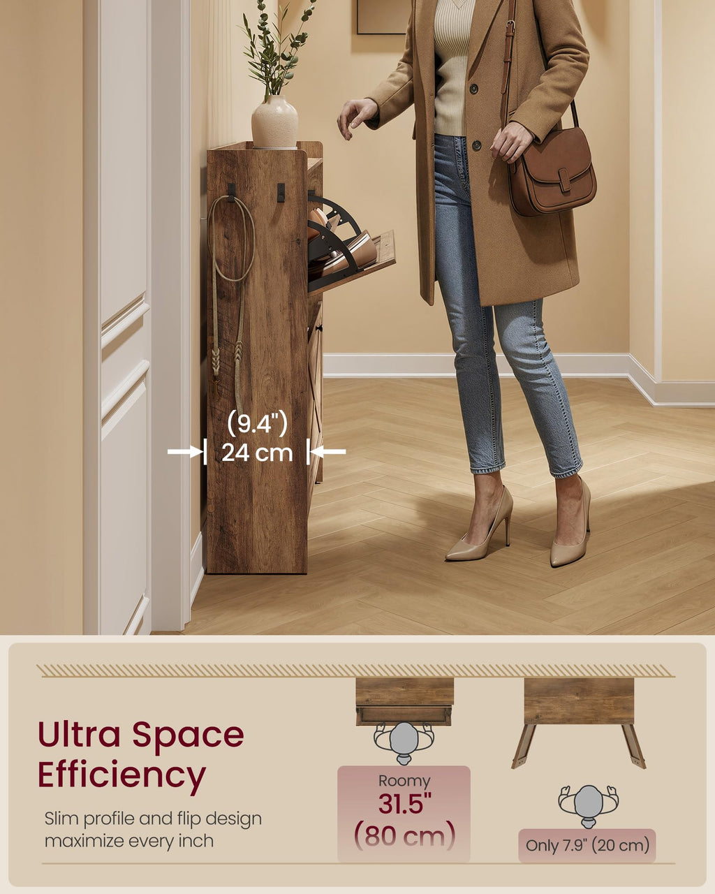 Narrow Shoe Storage Cabinet with 2 Flip Drawers C9966