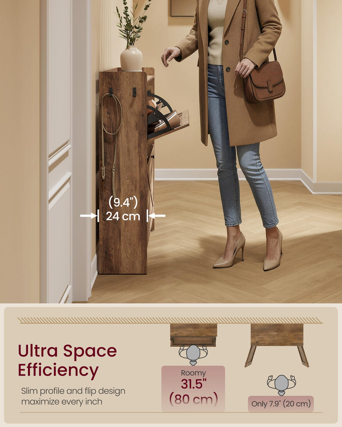 Narrow Shoe Storage Cabinet with 2 Flip Drawers C9966