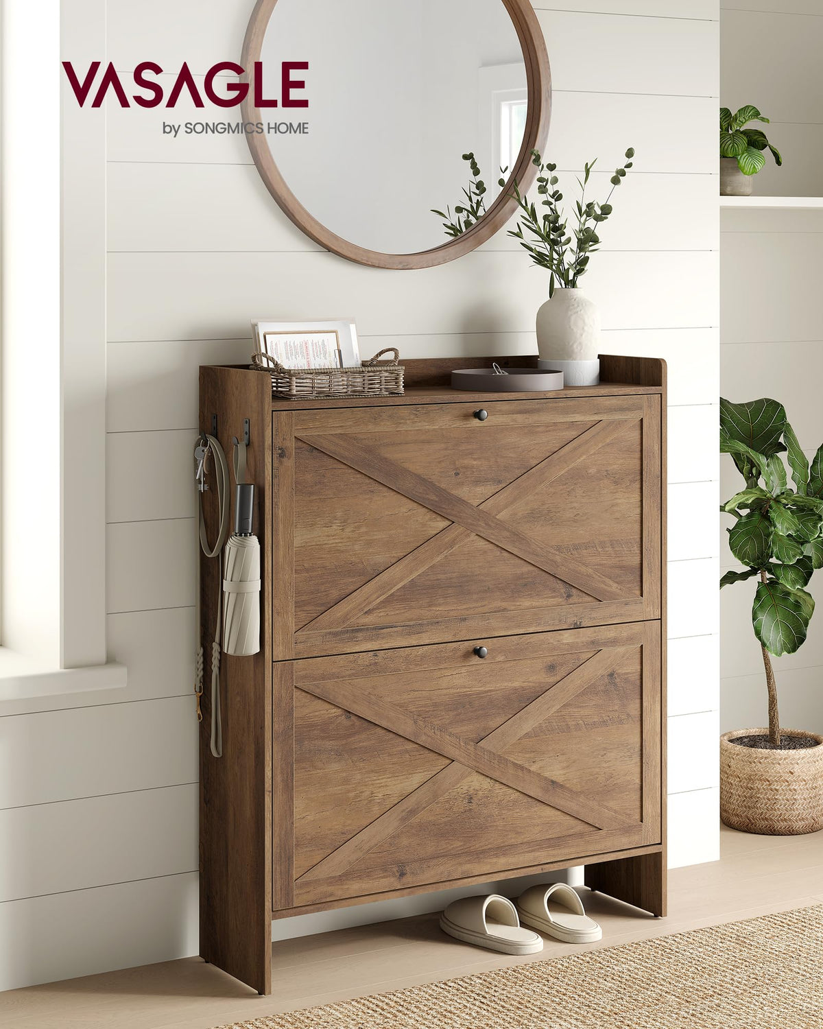 Narrow Shoe Storage Cabinet with 2 Flip Drawers C9966