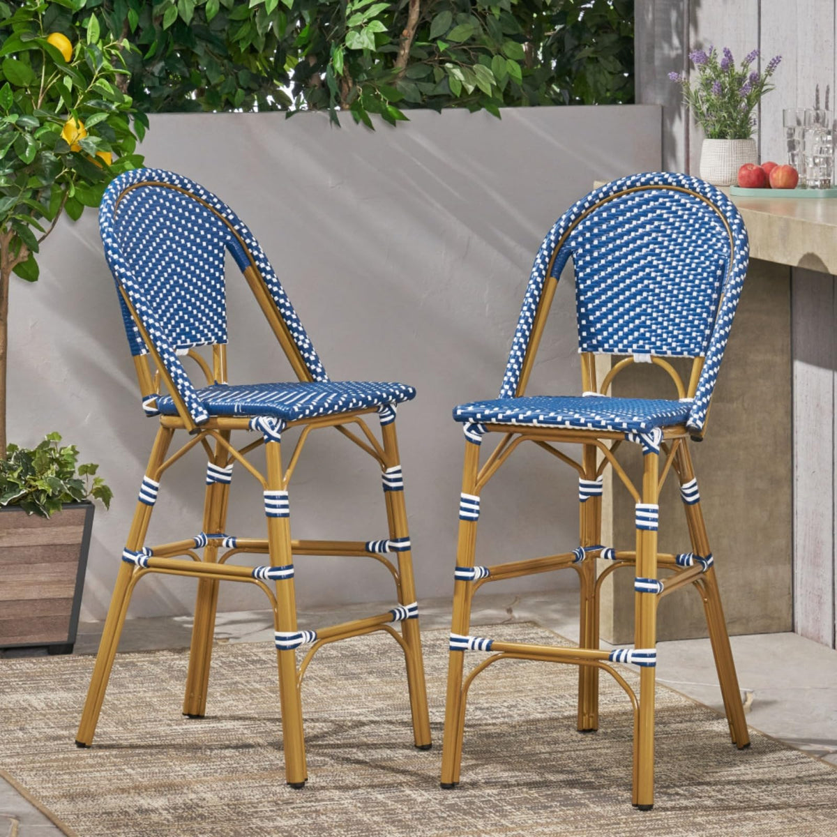 Set of 2 PE Rattan Weave Bar Stools E285838