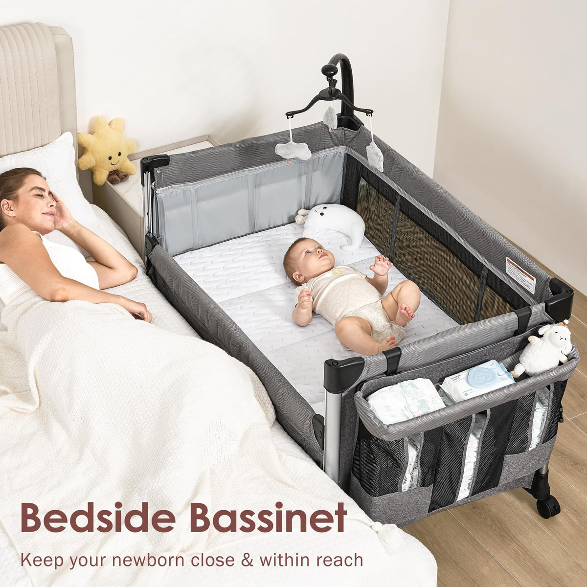 4-in-1 Baby Bassinet with Mattress and Storage Organizer T8170