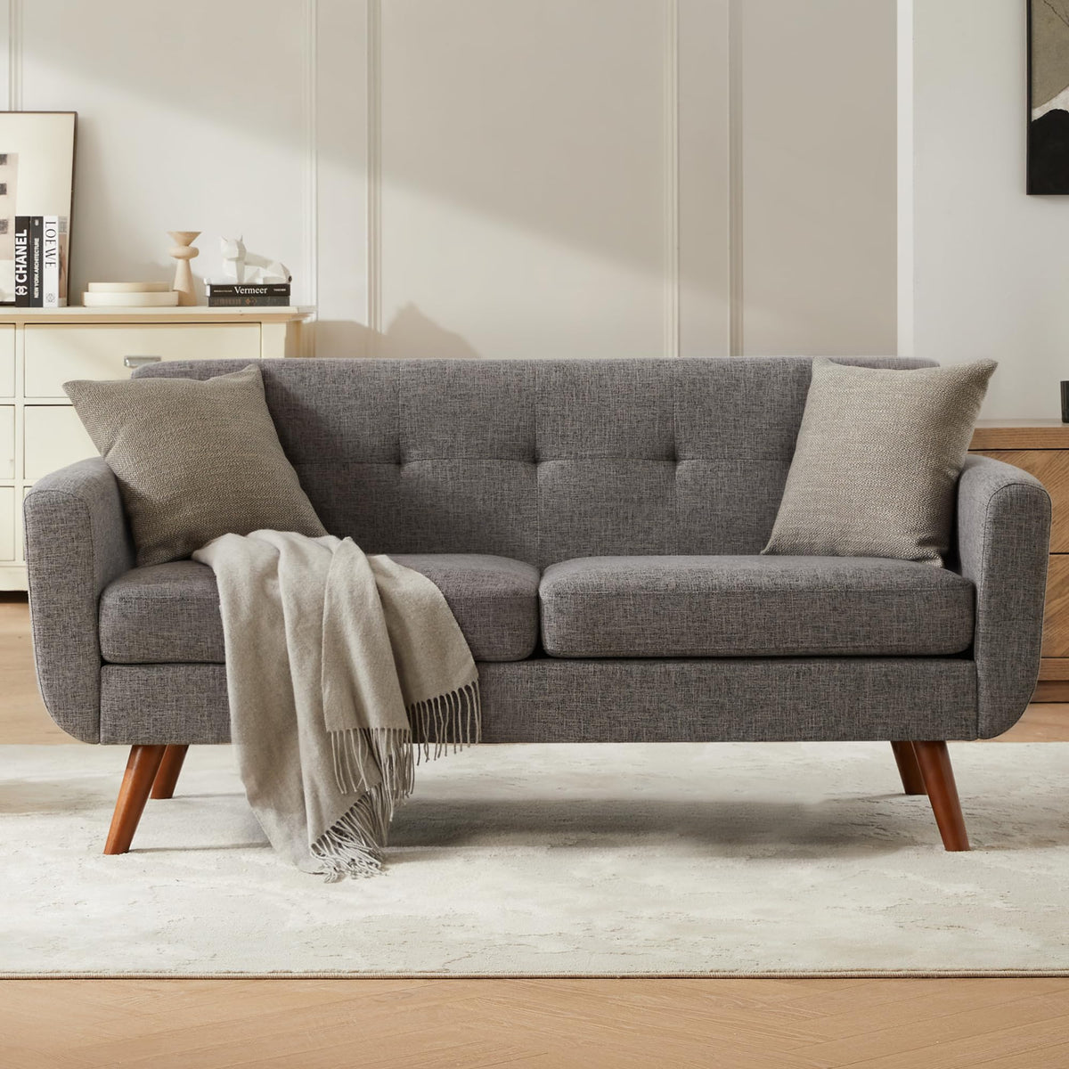 65" Grey Button Tufted Upholstered Loveseat Sofa Q327
