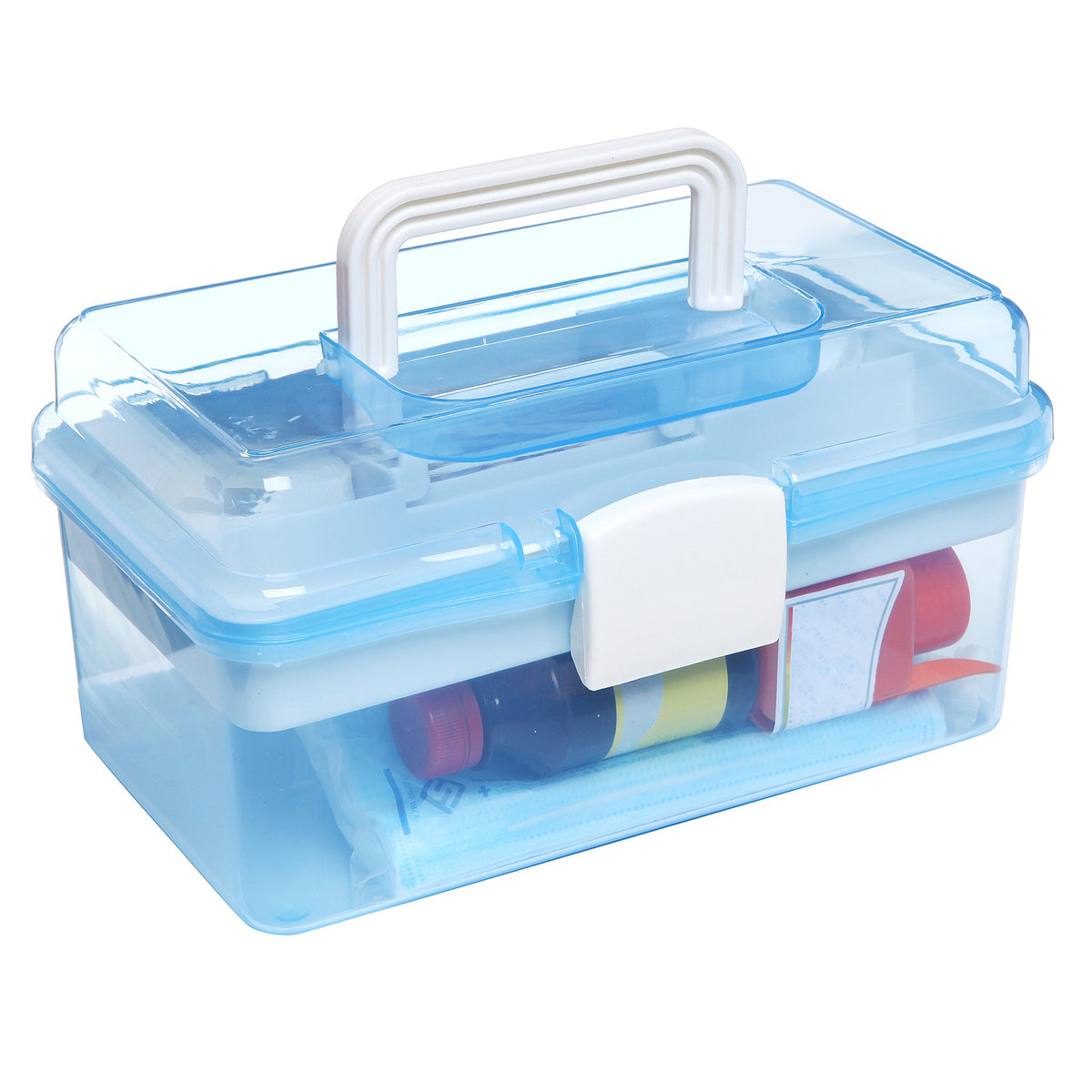 10 Inch Blue Plastic Storage Box with Removable Tray G58747