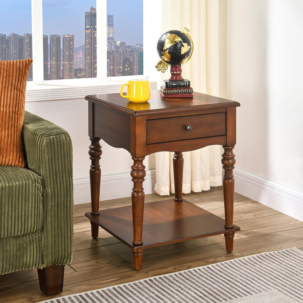 Solid Wood End Table with Drawer U7296