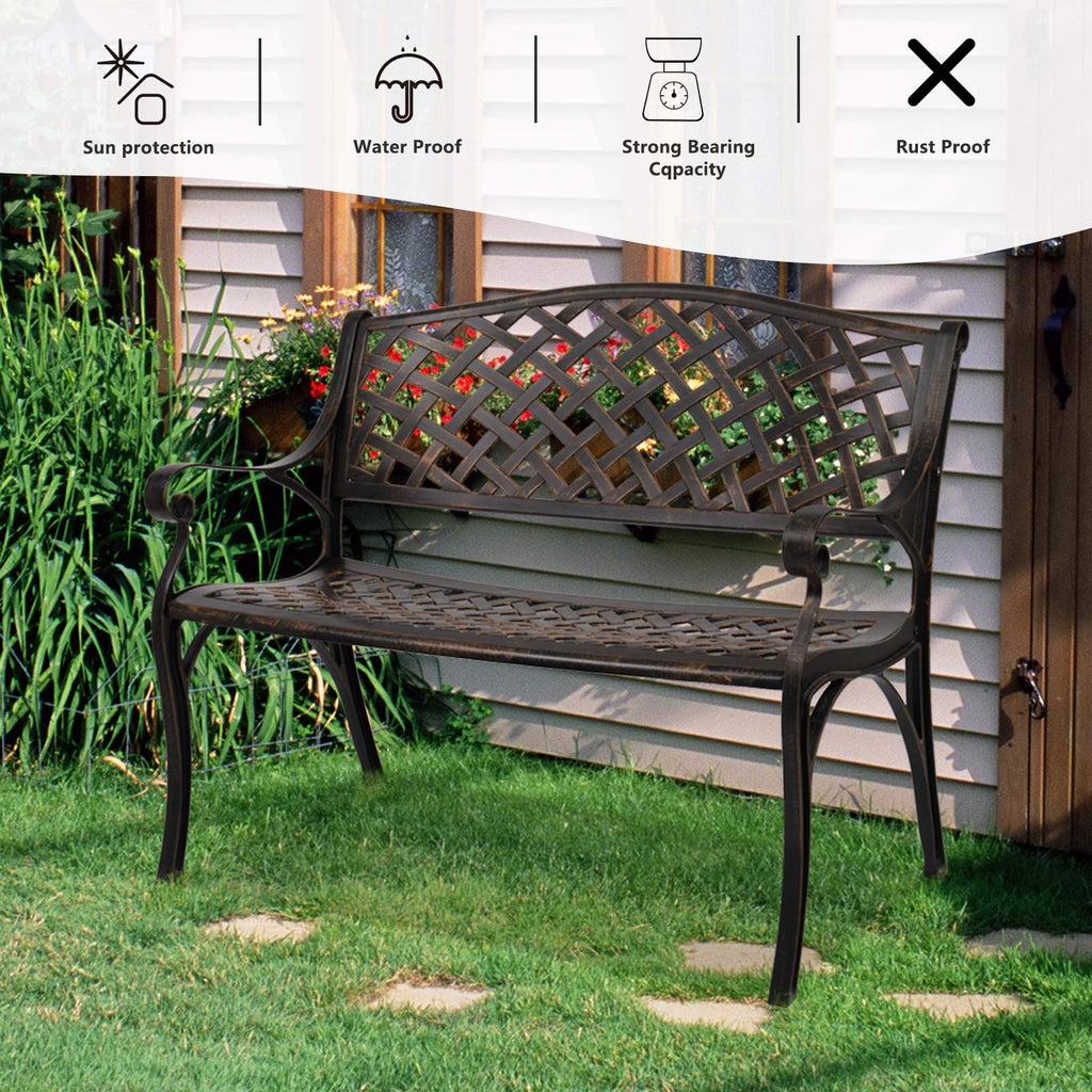 40.5" Anti-Rust Cast Aluminum Patio Garden Bench R940452