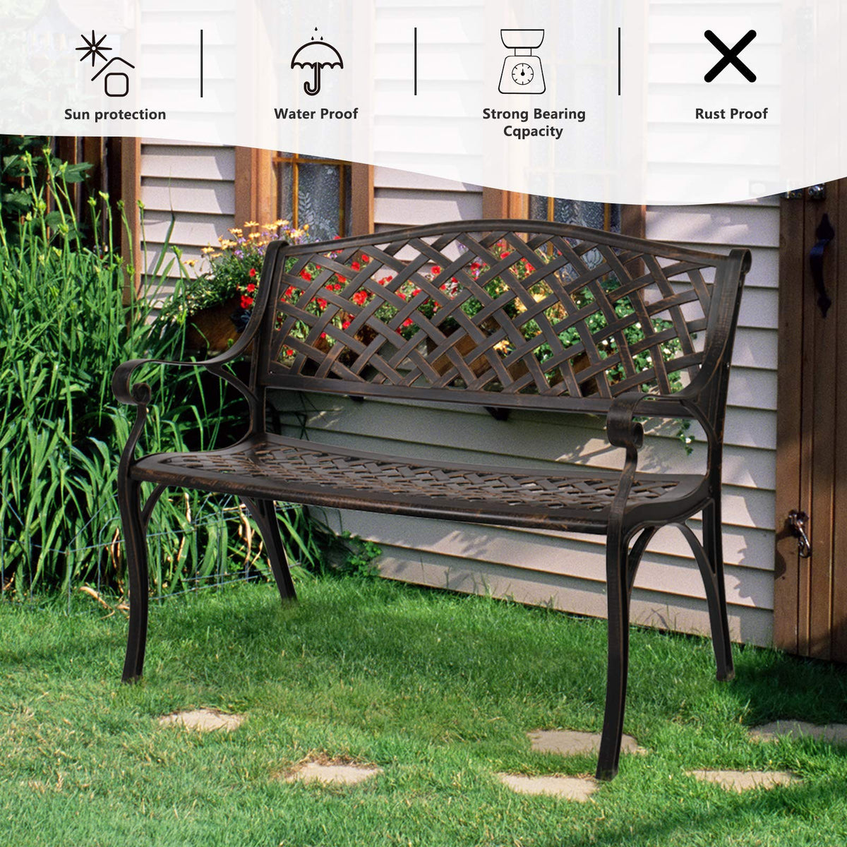 40.5" Anti-Rust Cast Aluminum Patio Garden Bench R940452