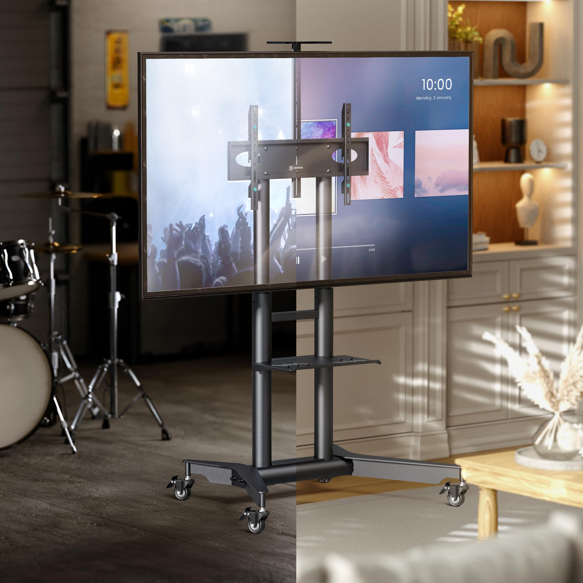 Mobile TV Stand on Wheels 32-75 Inch Black W370284