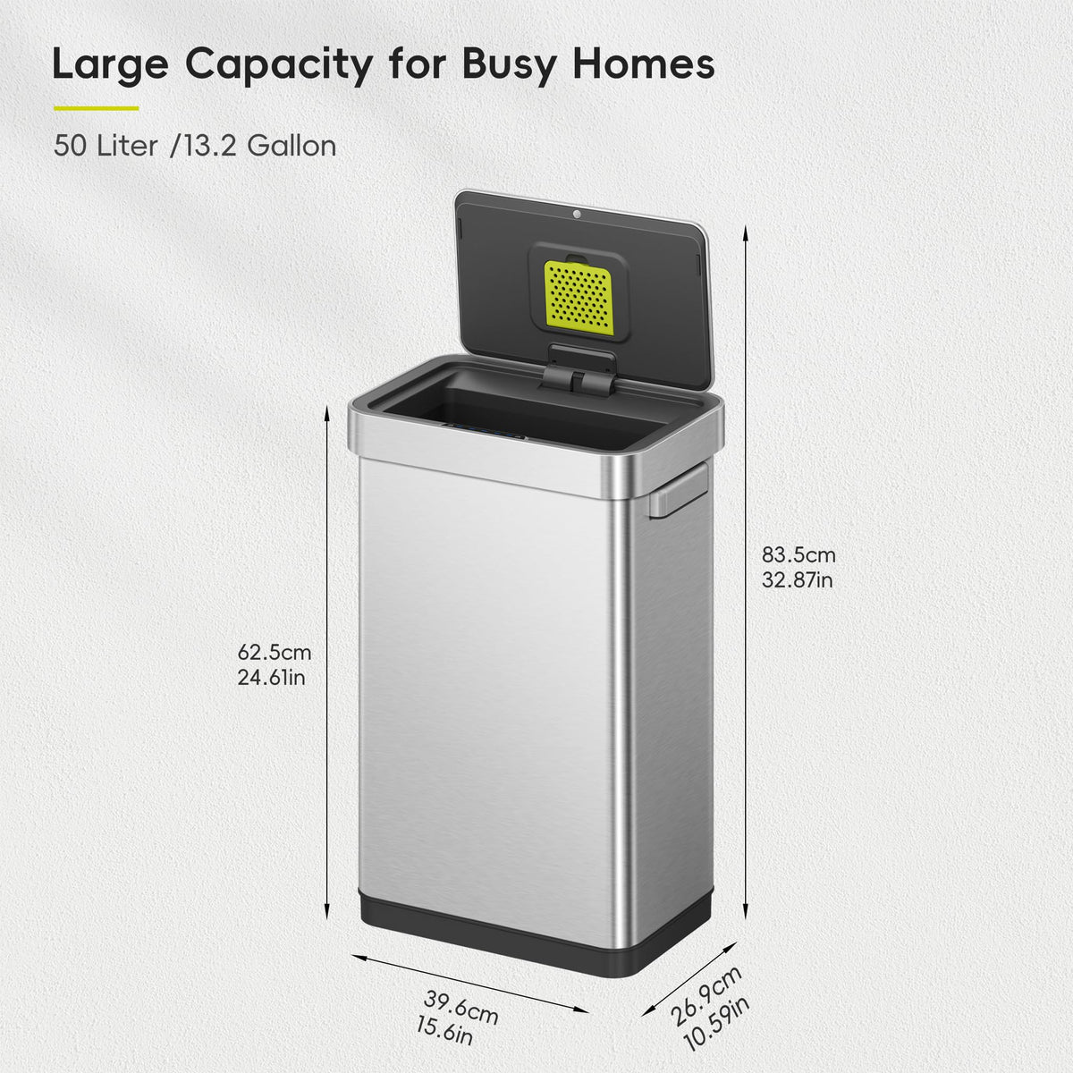 50 Liter Touchless Rectangular Motion Sensor Trash Can, Matte Stainless Steel W7612