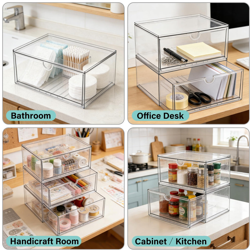 Acrylic Makeup Organizer, 3 Pack Stackable Clear Storage Drawers L720