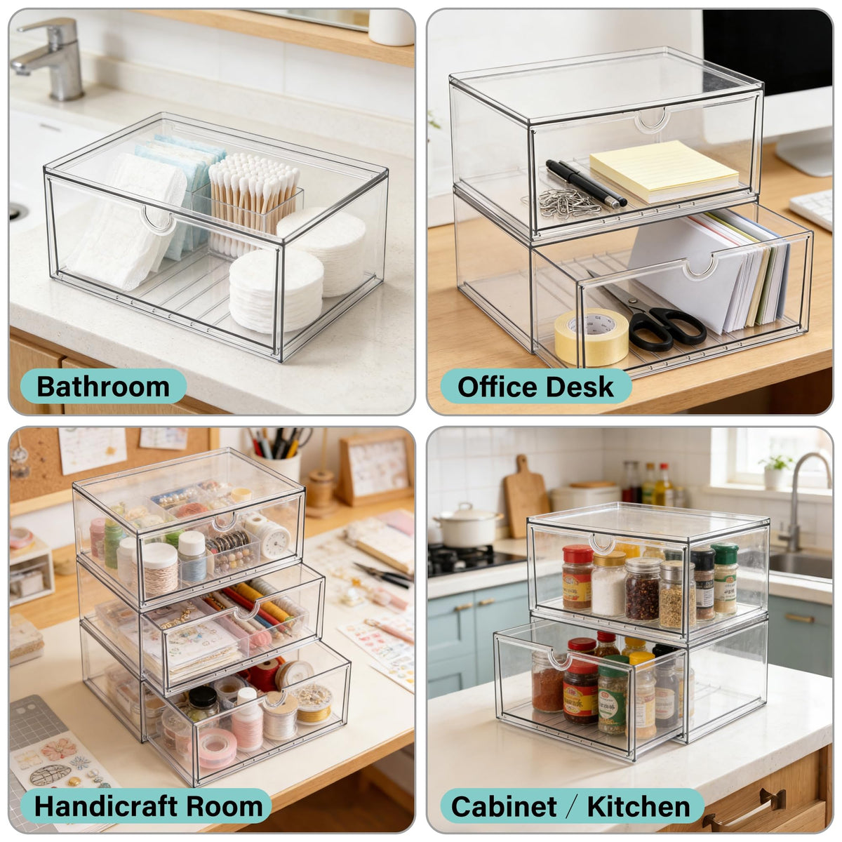 Acrylic Makeup Organizer, 3 Pack Stackable Clear Storage Drawers L720