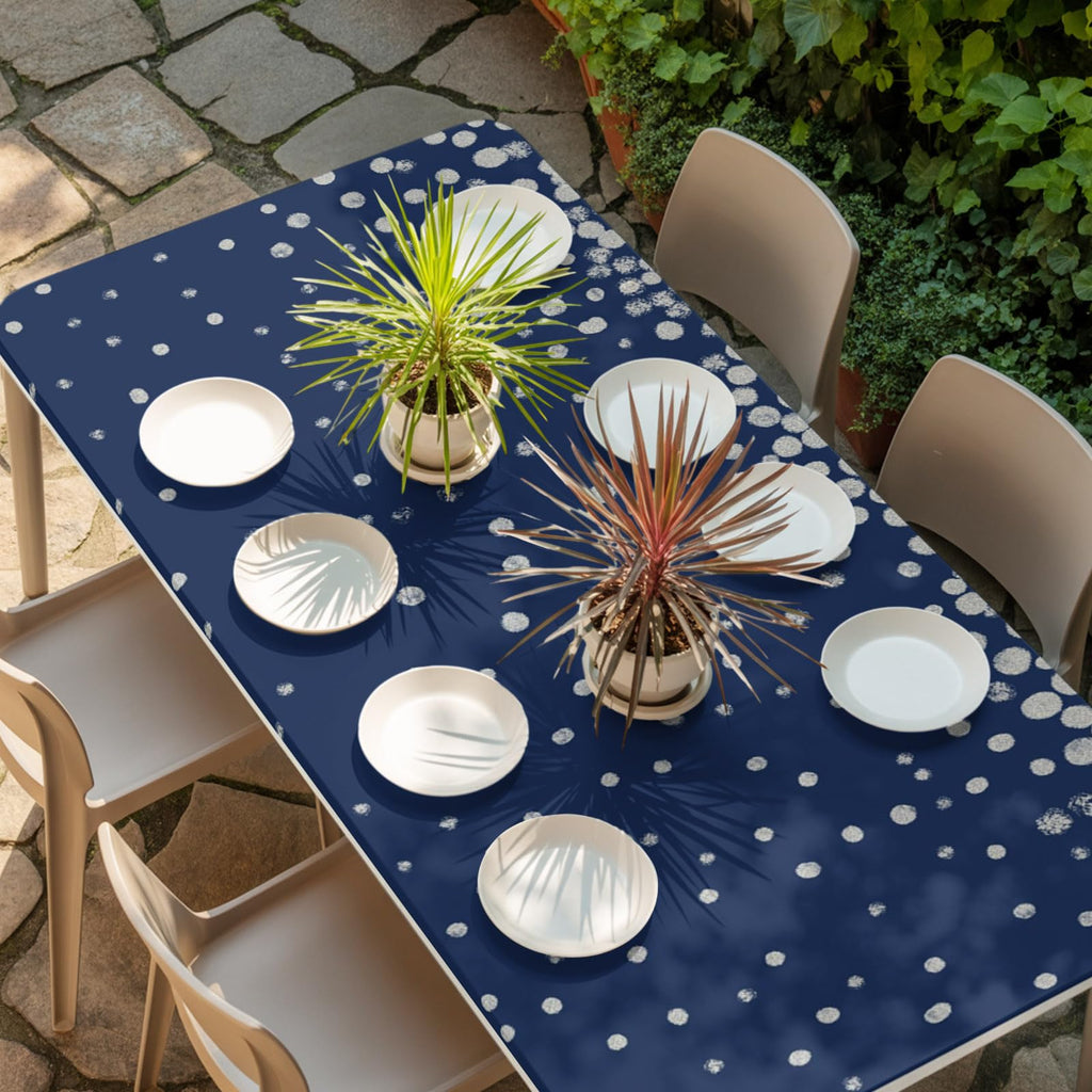 Silver Speckle Fitted Rectangle Tablecloth 32" x 72" Navy Blue Elastic Waterproof Table Cover I3883