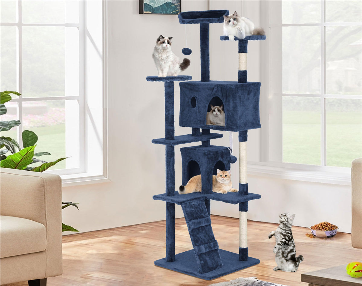 70 Inch Navy Blue Cat Tree Tower with Scratching Post F41854