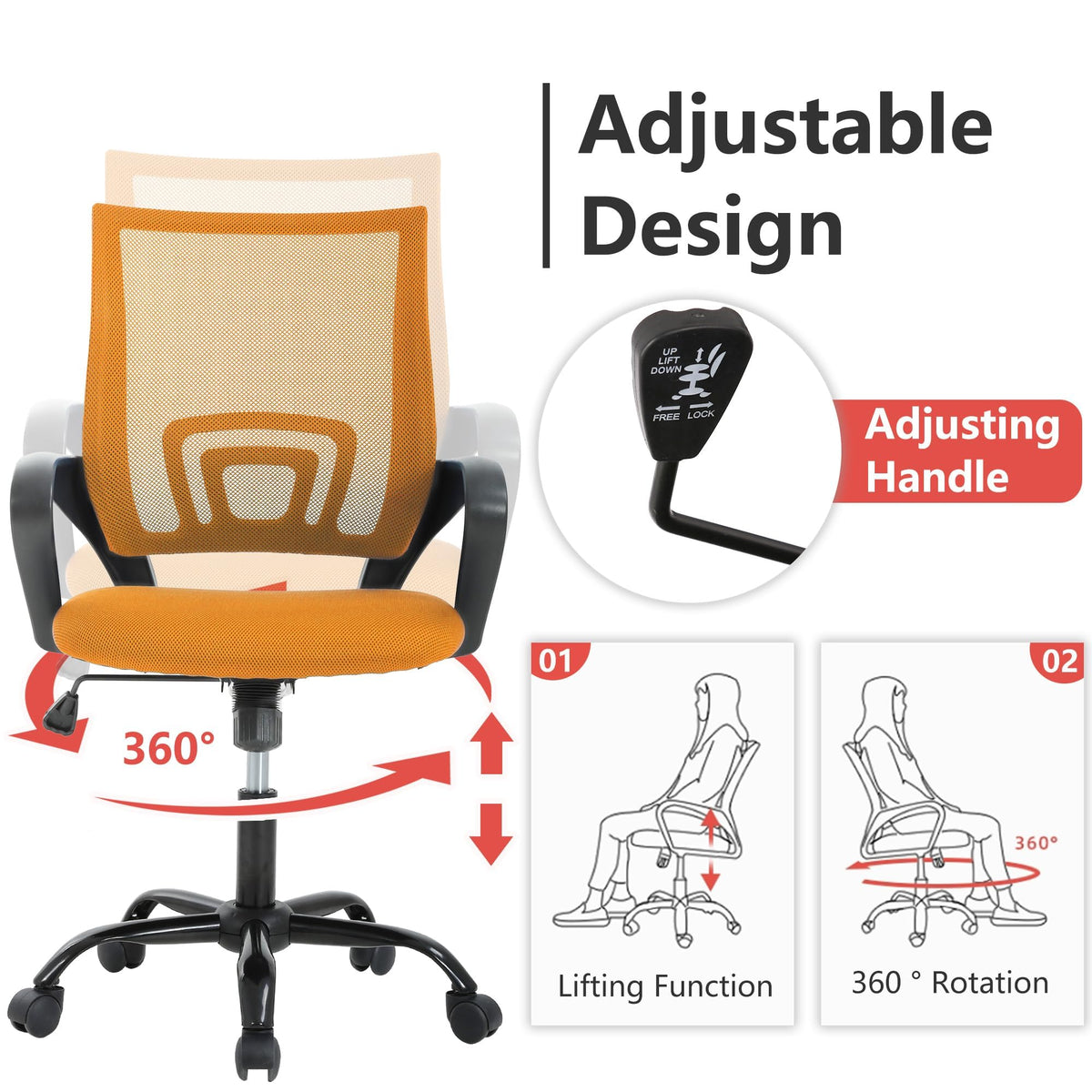 Orange Mesh Ergonomic Office Chair W9865