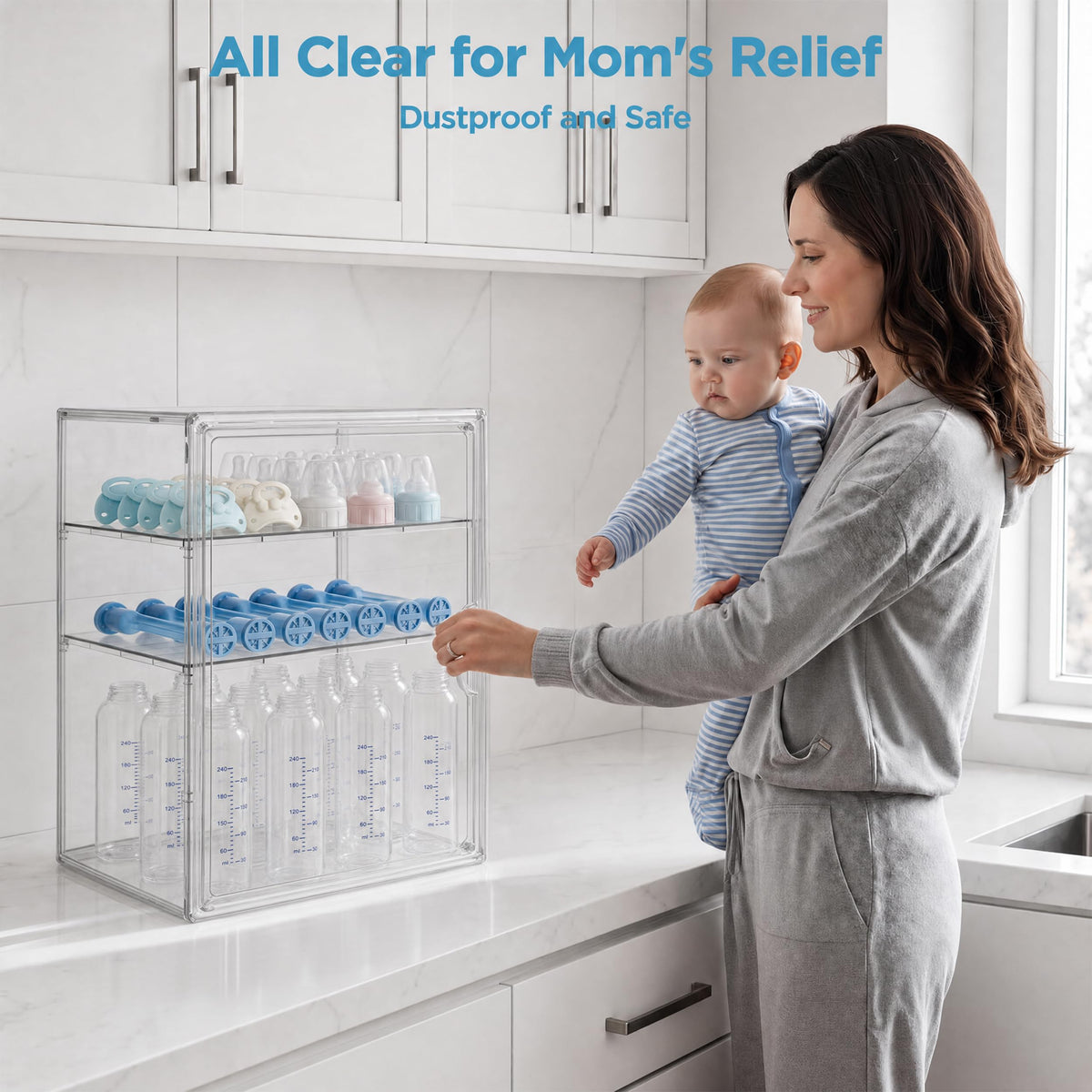 3 Tiers Adjustable Clear Acrylic Baby Bottle Storage Organizer R952