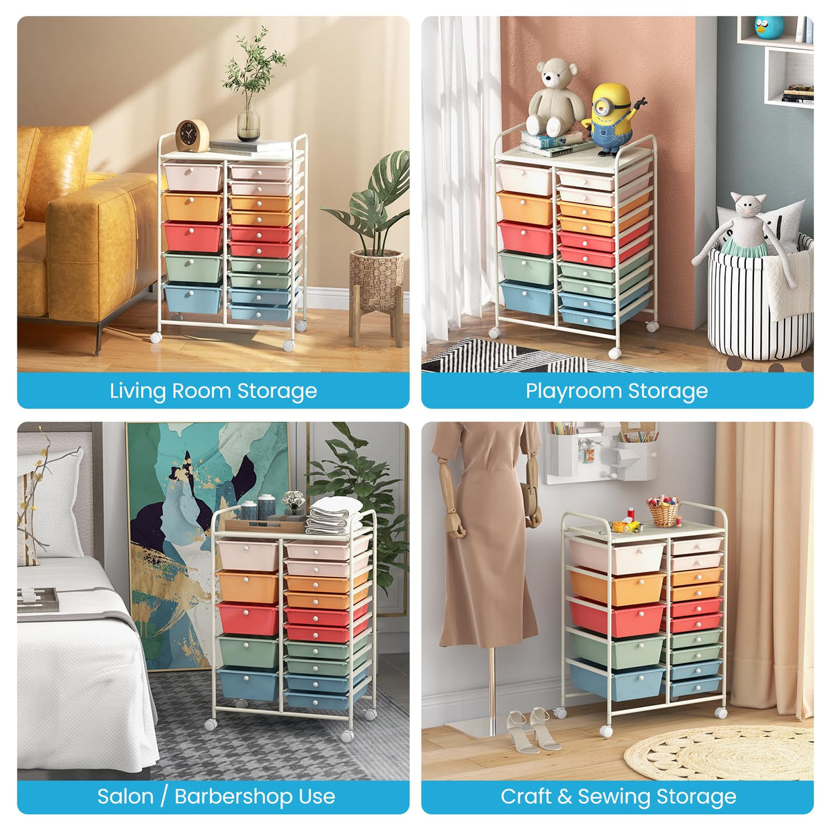 15 Drawer Rolling Storage Cart with Wheels F16585