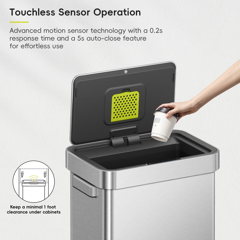 50 Liter Touchless Rectangular Motion Sensor Trash Can, Matte Stainless Steel W7612