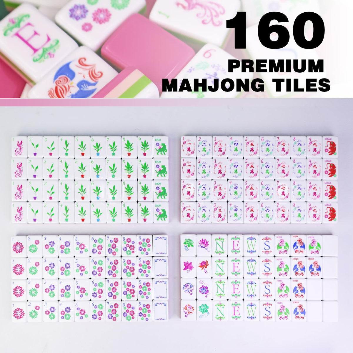 Acrylic 160 Tiles Mahjong Game Set with Carrying Bag T835