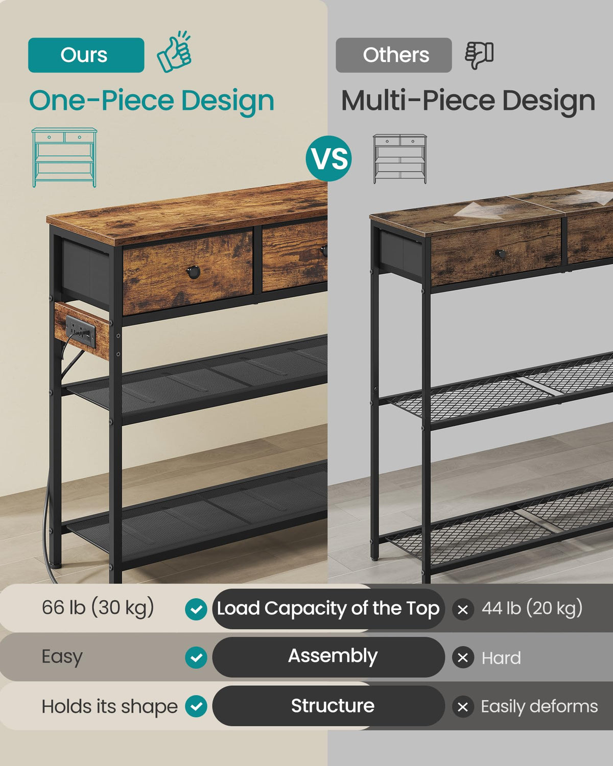Console Table with Power Outlets and LED Lights D6713