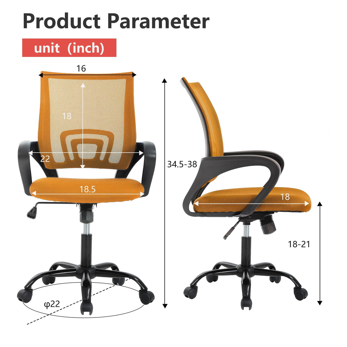Orange Mesh Ergonomic Office Chair W9865