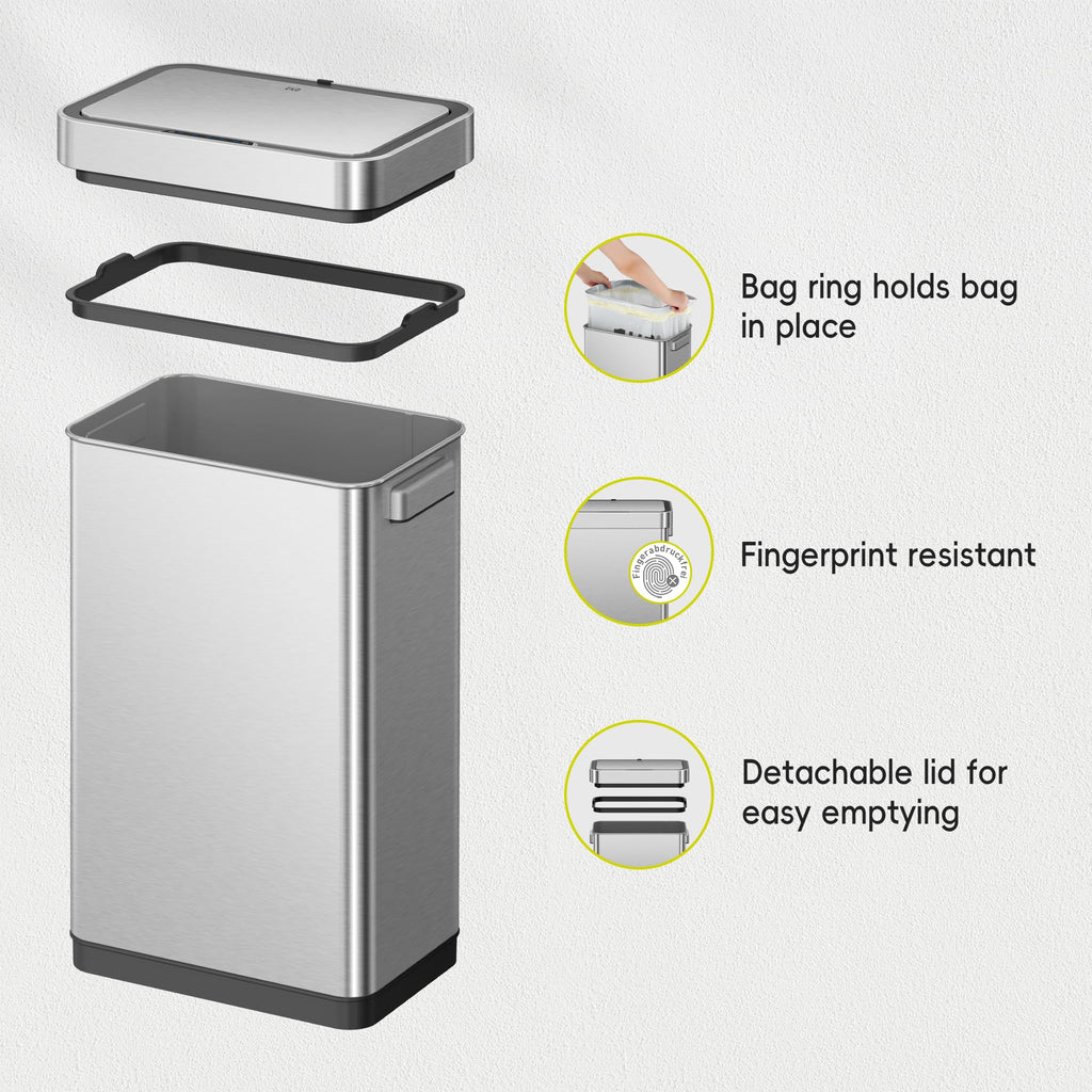 50 Liter Touchless Rectangular Motion Sensor Trash Can, Matte Stainless Steel W7612