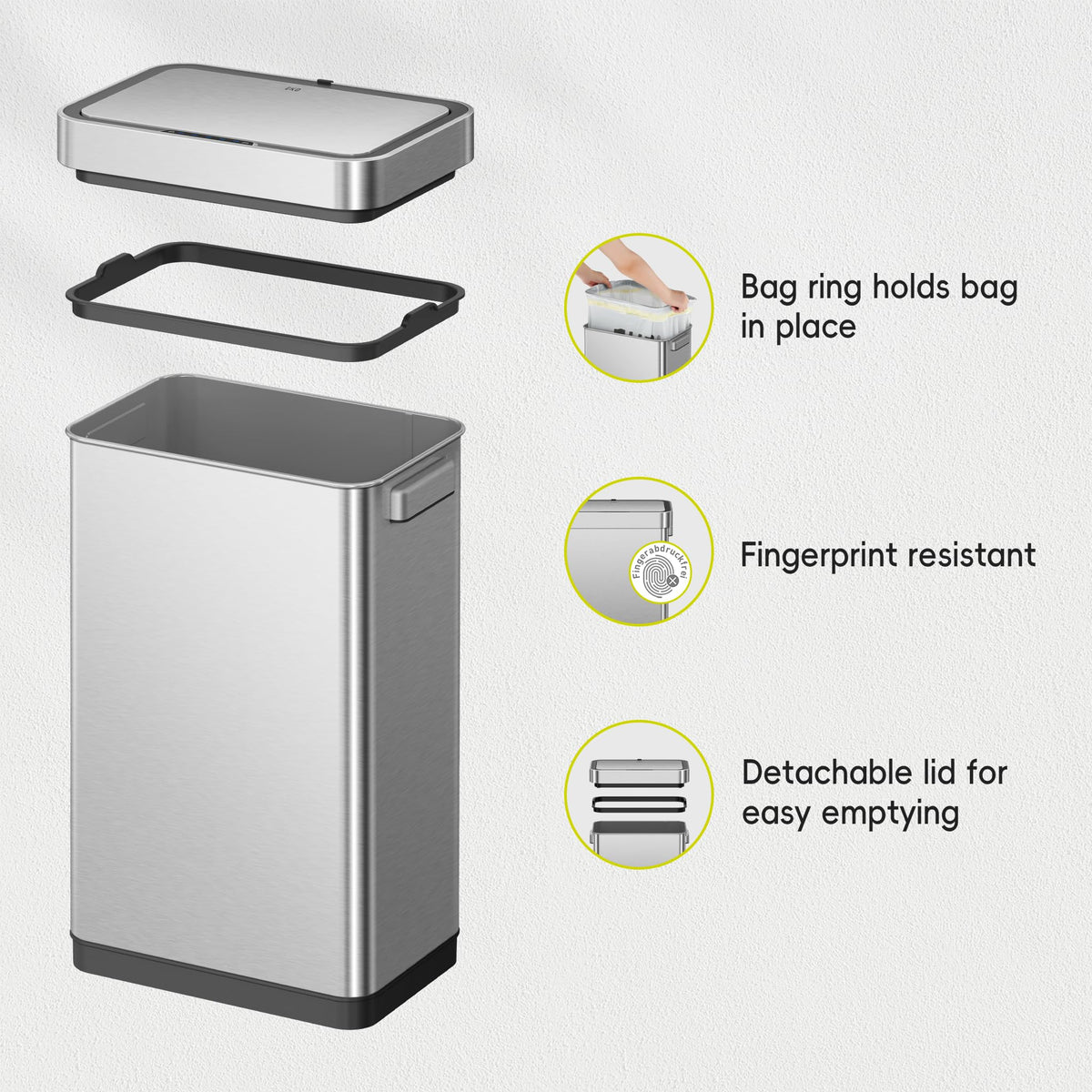 50 Liter Touchless Rectangular Motion Sensor Trash Can, Matte Stainless Steel W7612