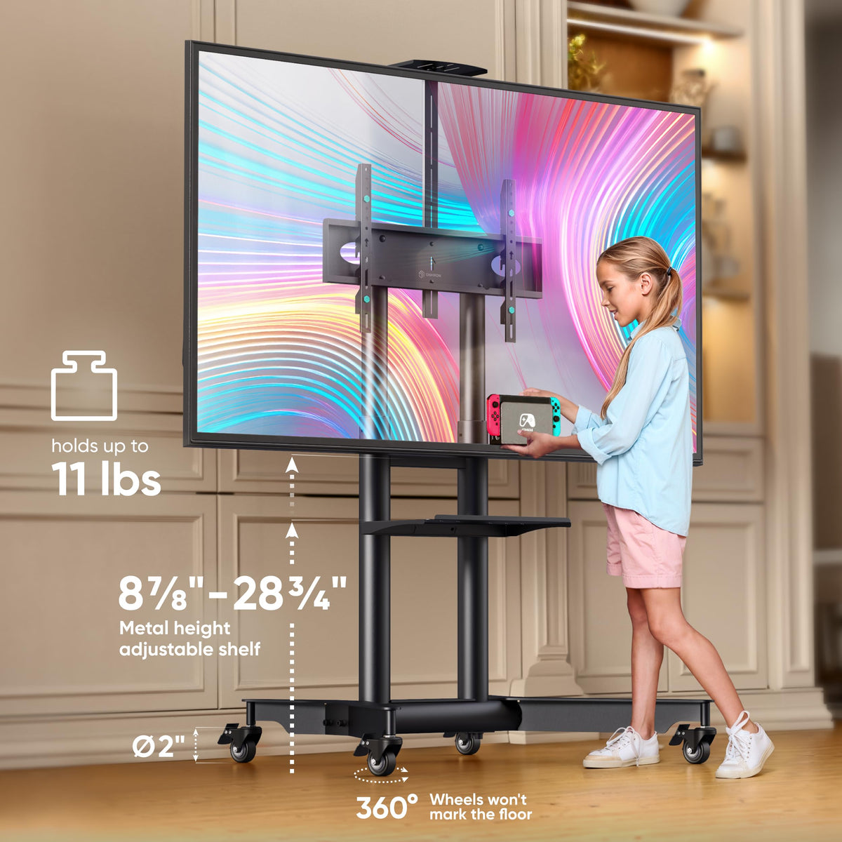 Mobile TV Stand on Wheels 32-75 Inch Black W370284