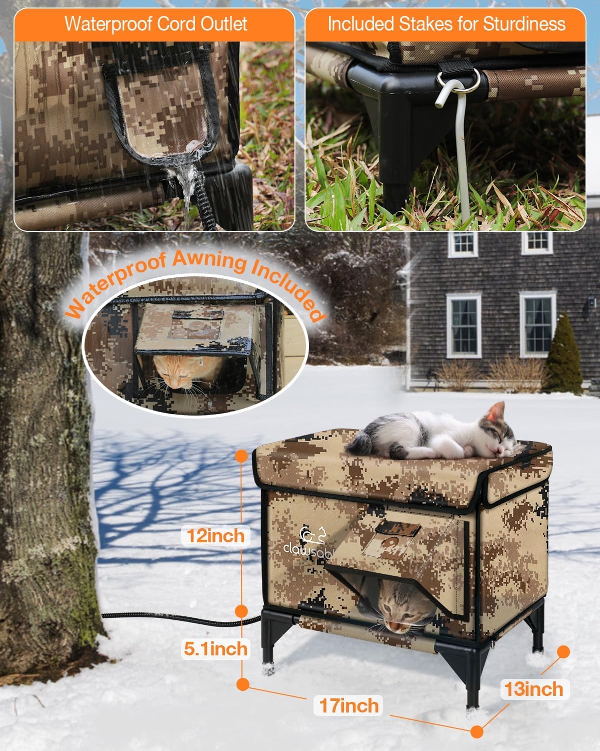 Heated Insulated Outdoor Cat Shelter with Escape Door H29641