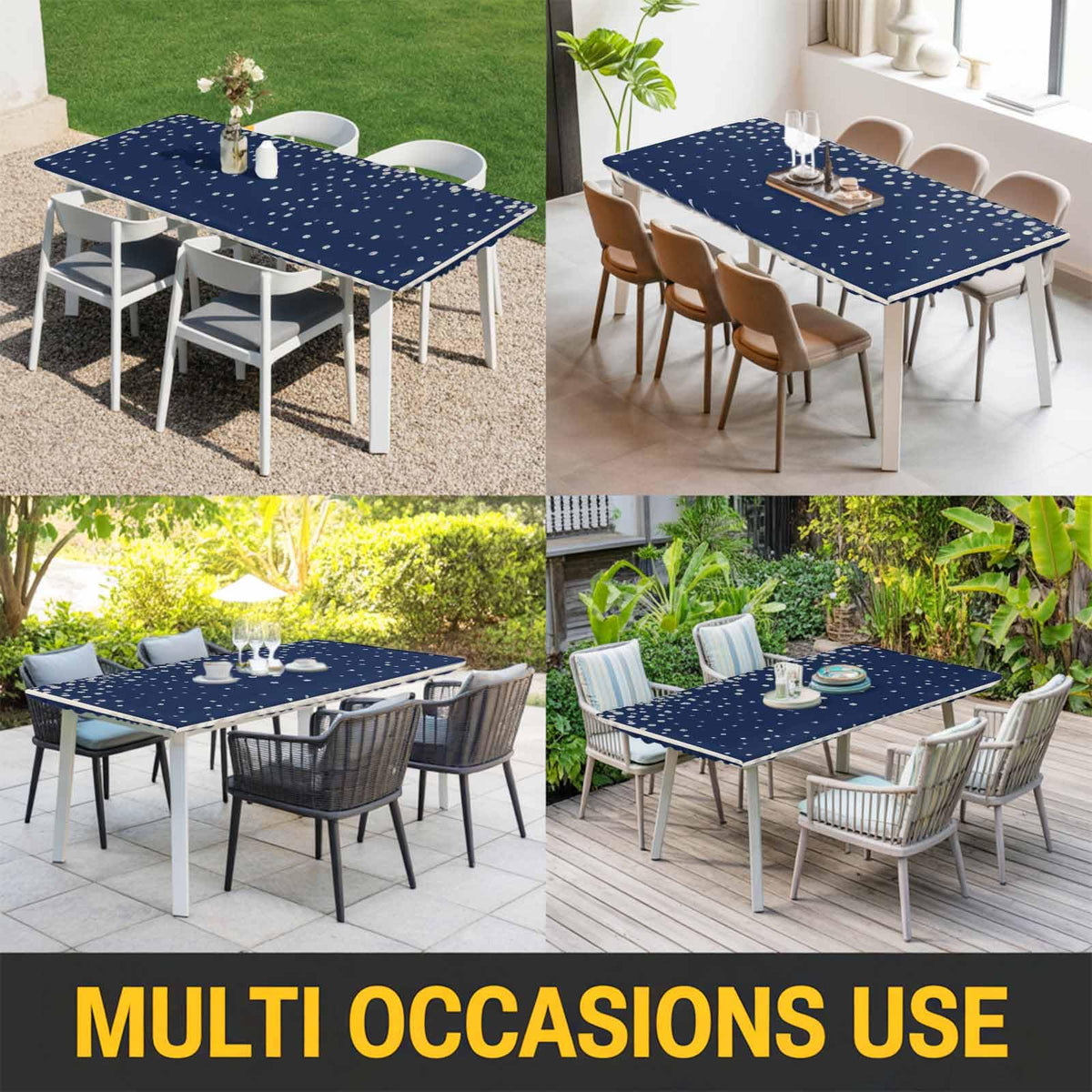 Silver Speckle Fitted Rectangle Tablecloth 32" x 72" Navy Blue Elastic Waterproof Table Cover I3883