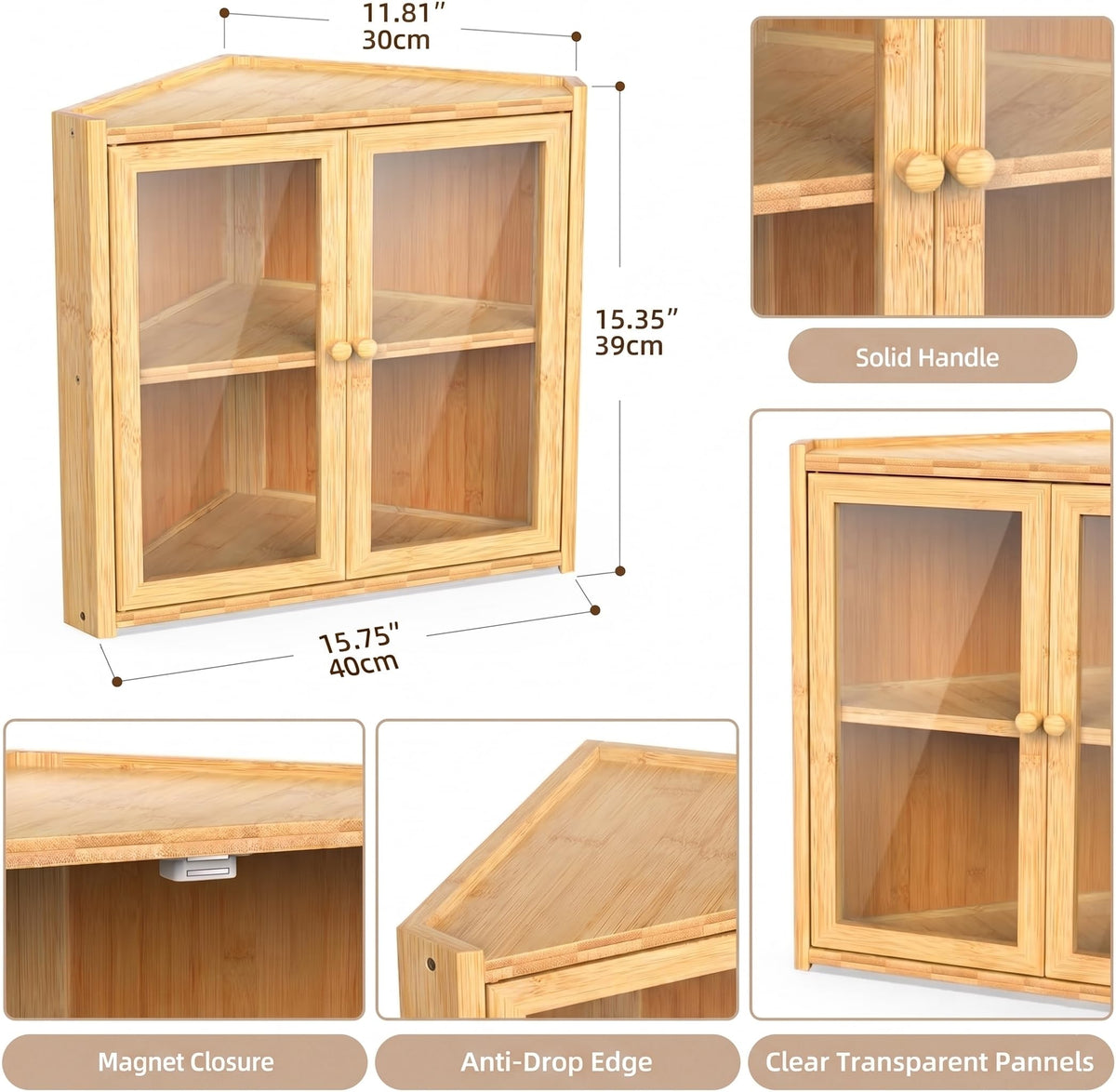 Double Layer Bamboo Bread Box with Clear Windows and Double Doors A548