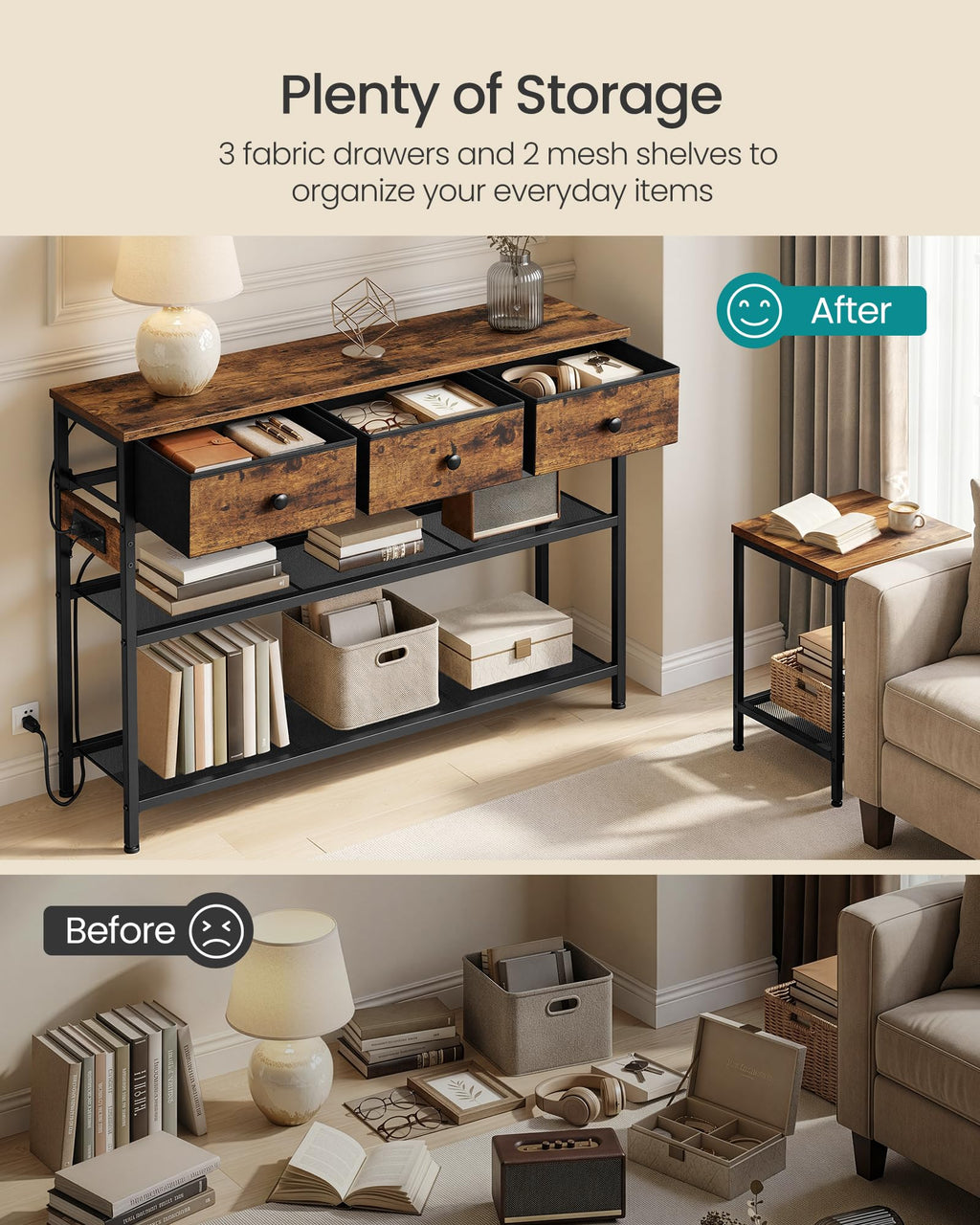 Console Table with Power Outlets and LED Lights D6713