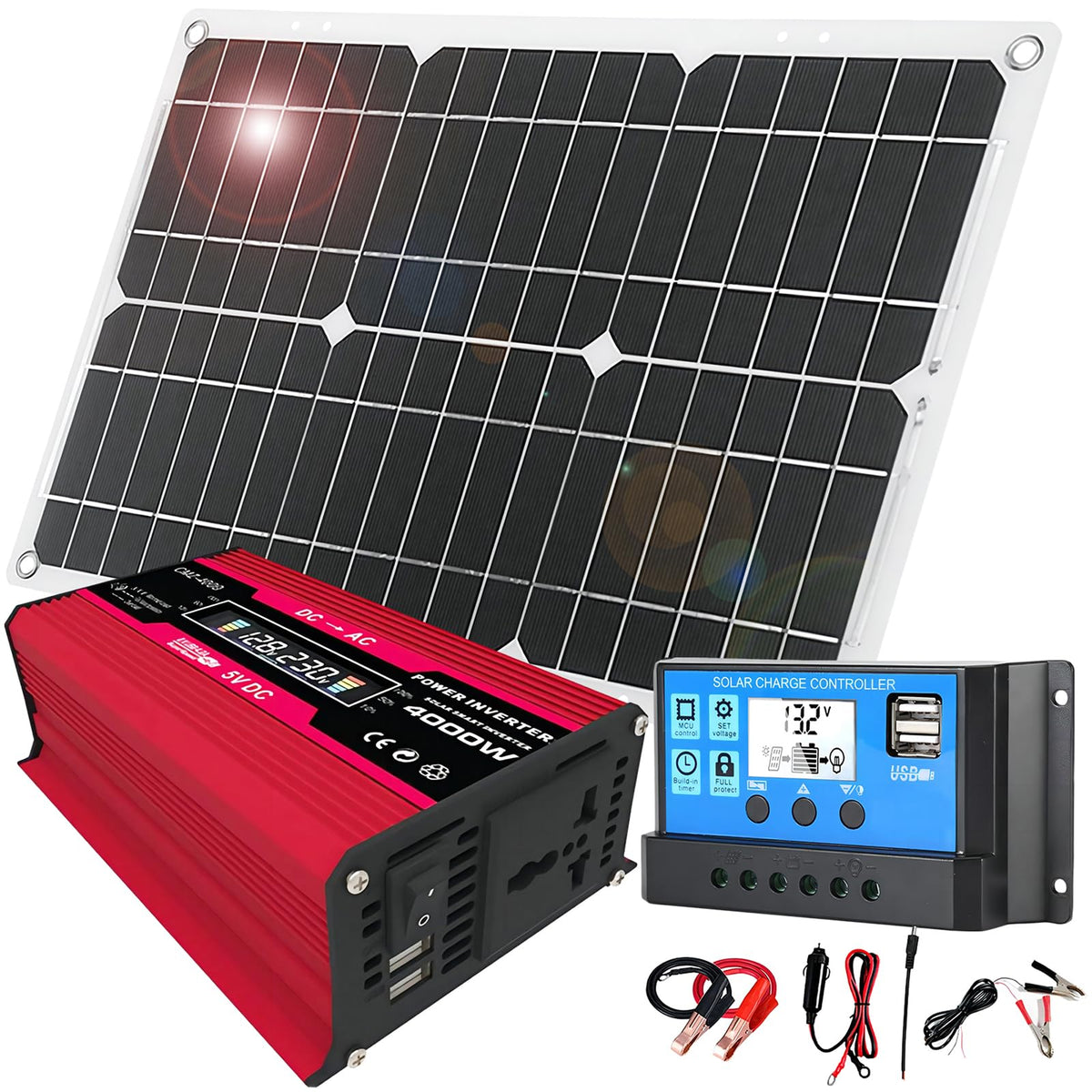 12V Off-Grid Solar Panel Kit with Inverter & Charge Controller O544