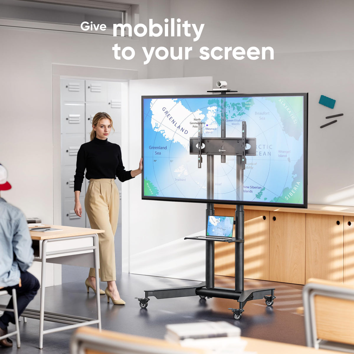 Mobile TV Stand on Wheels 32-75 Inch Black W370284