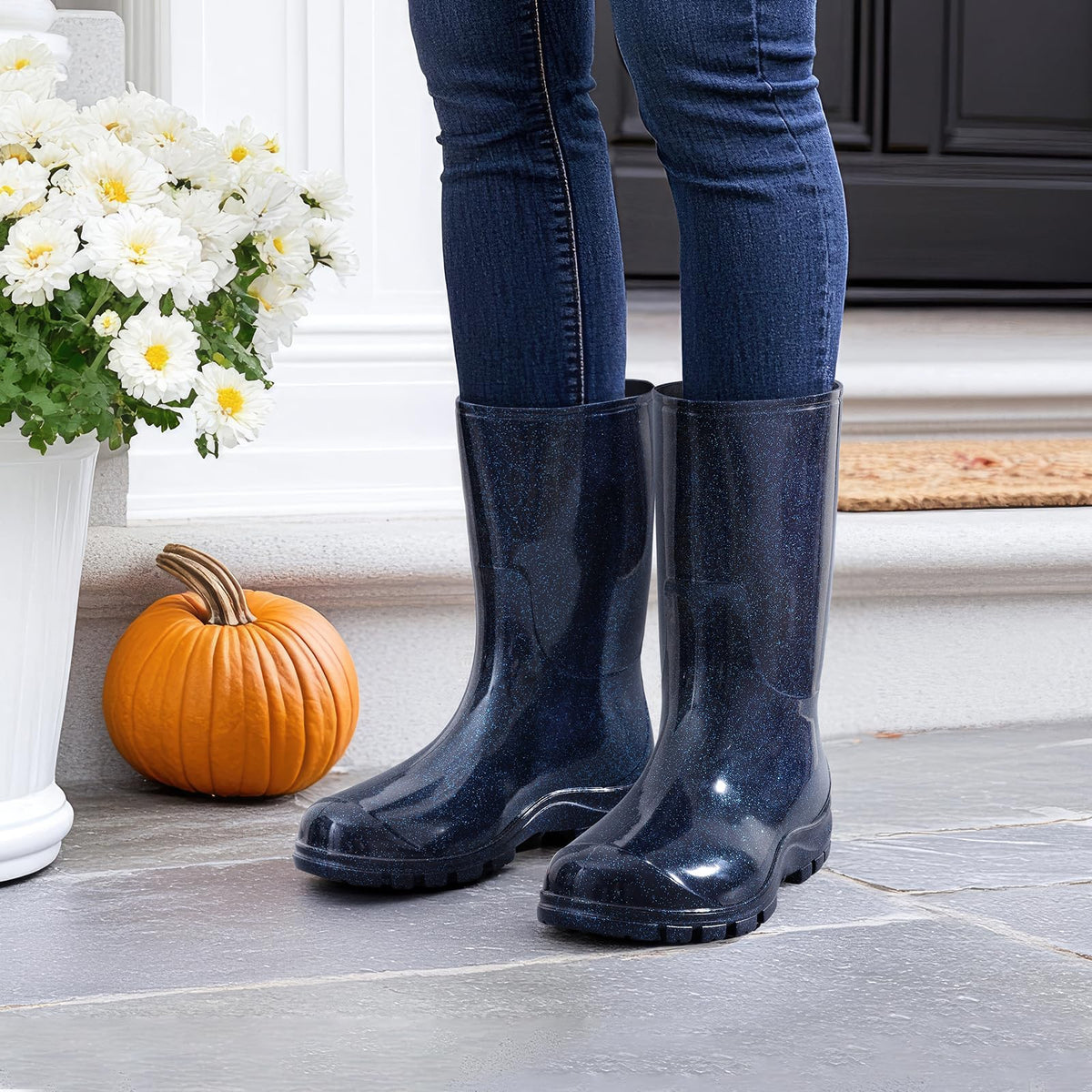 Women's Mid Calf Waterproof Rubber Rain Boots G3340