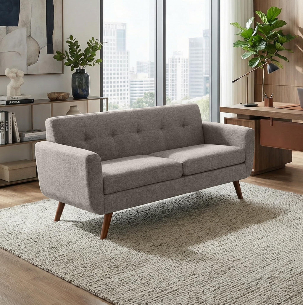 65" Grey Button Tufted Upholstered Loveseat Sofa Q327