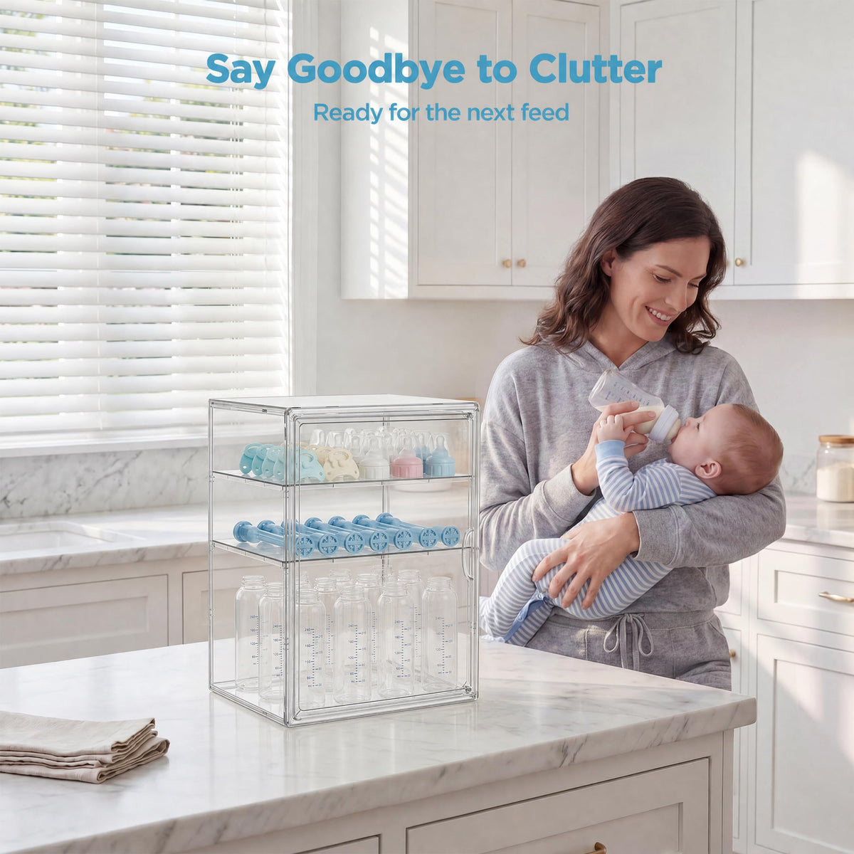 3 Tiers Adjustable Clear Acrylic Baby Bottle Storage Organizer R952