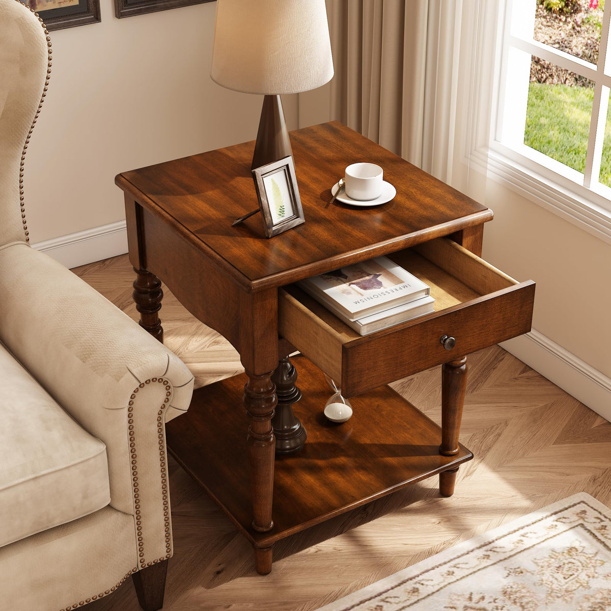 Solid Wood End Table with Drawer U7296