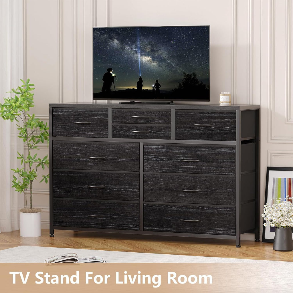 10 Drawer Fabric Dresser with Wood Top F957979