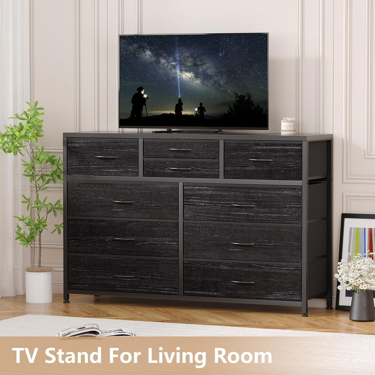 10 Drawer Fabric Dresser with Wood Top F957979