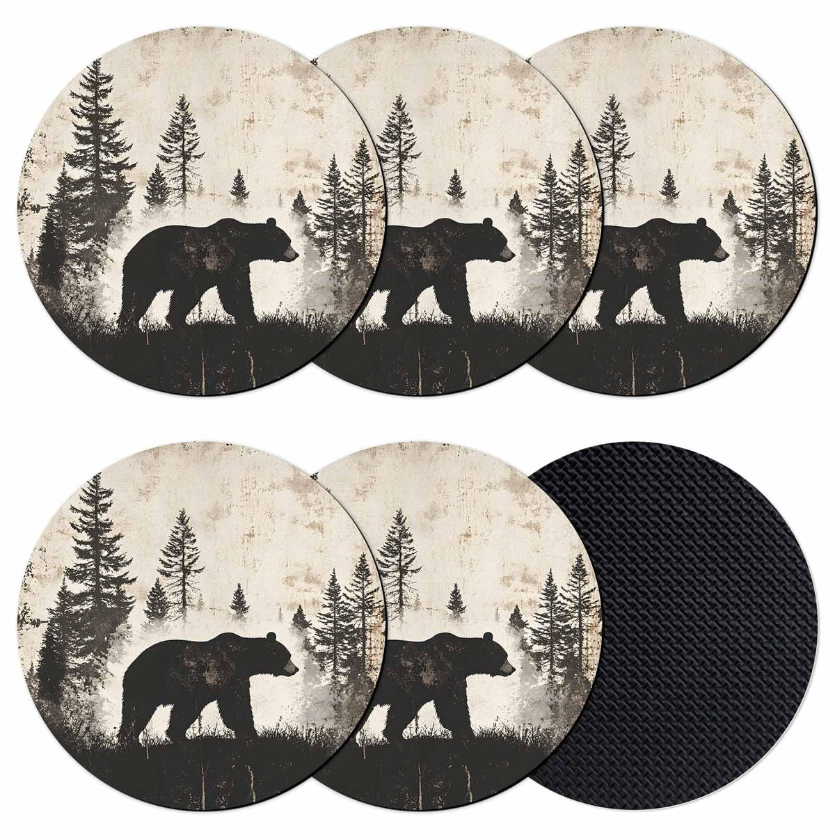 Black Beige Bear Absorbent Coasters Set of 6 C88602