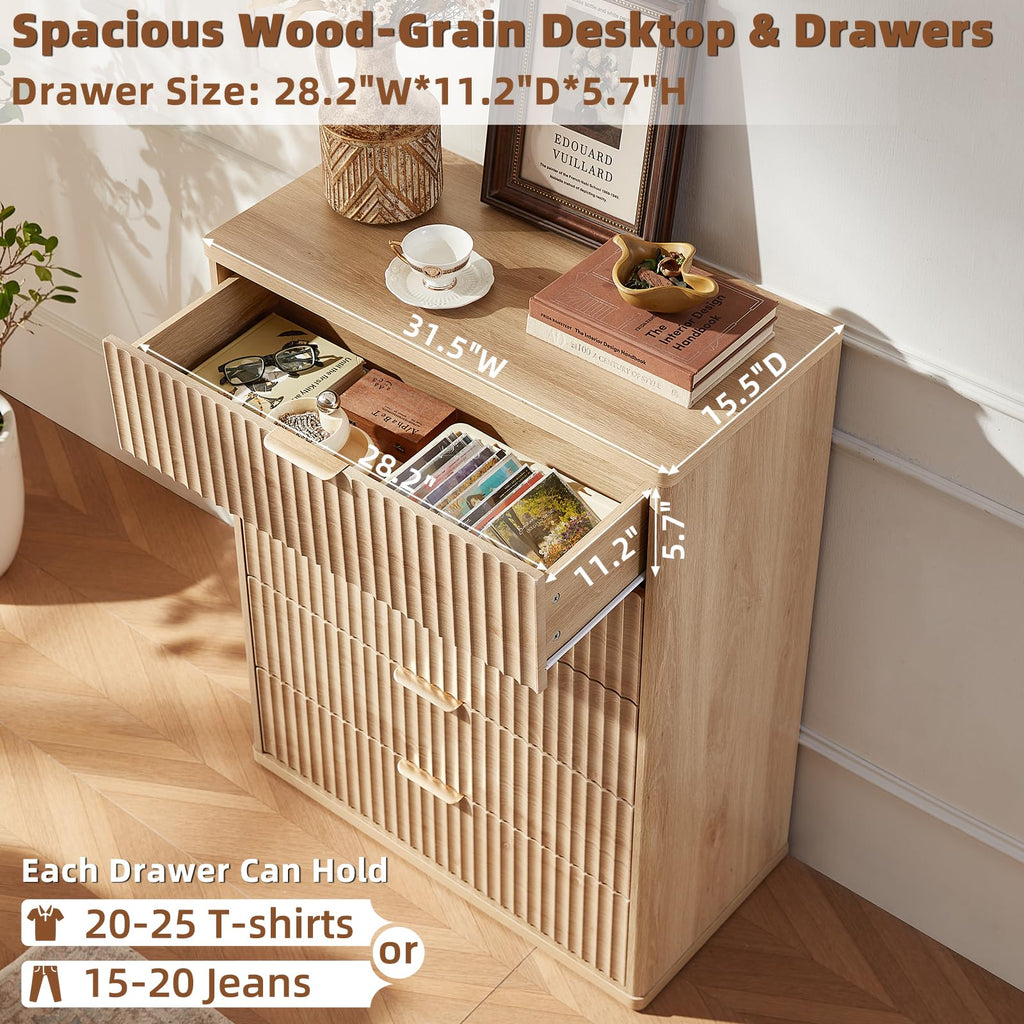 Fluted 5 Drawers Natural Wood Dresser F174240