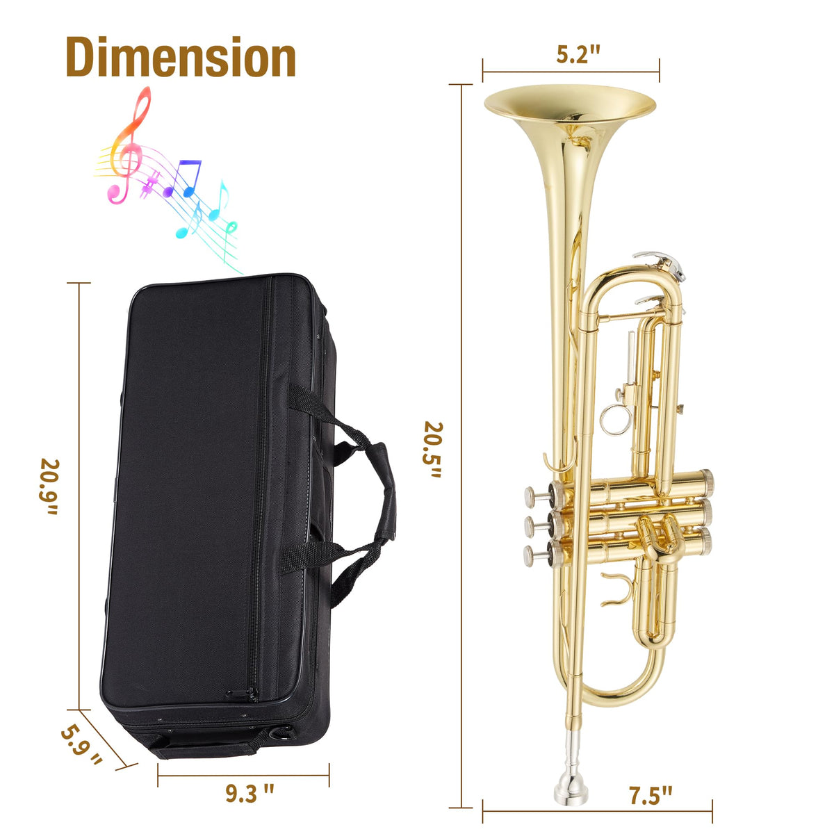 Gold Lacquer Brass Trumpet with Hard Case P250301